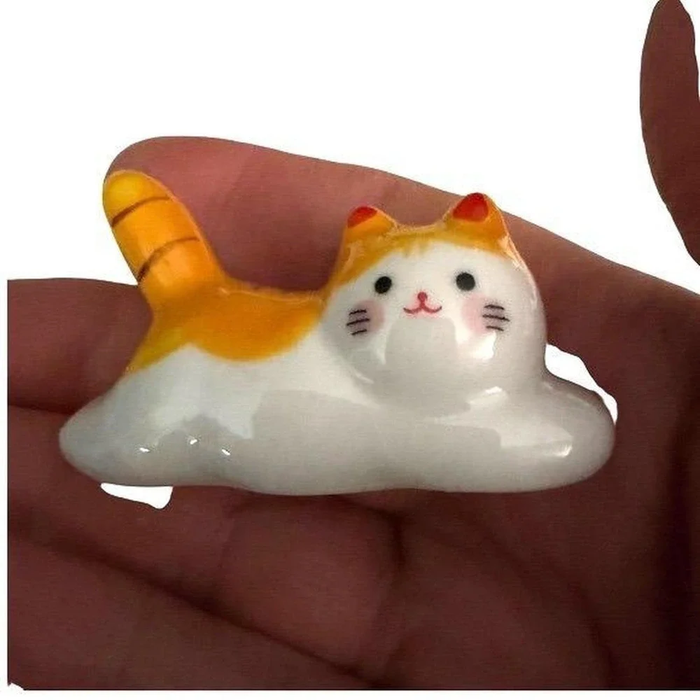 Ceramic Cat Chopstick‎ Holder Cute Spoon Holder Ginger cat New